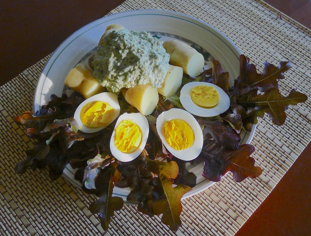 Ocopa with Huacatay sauce containing Tagetes minuta