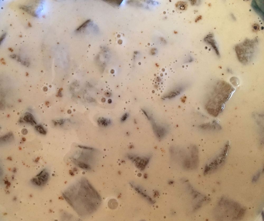 Cooked, diced, flavoured and served with coconut milk as dessert.