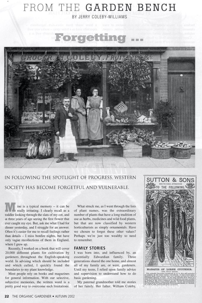 Forgetting article/ The Organic Gardener magazine/ 2005 - 1